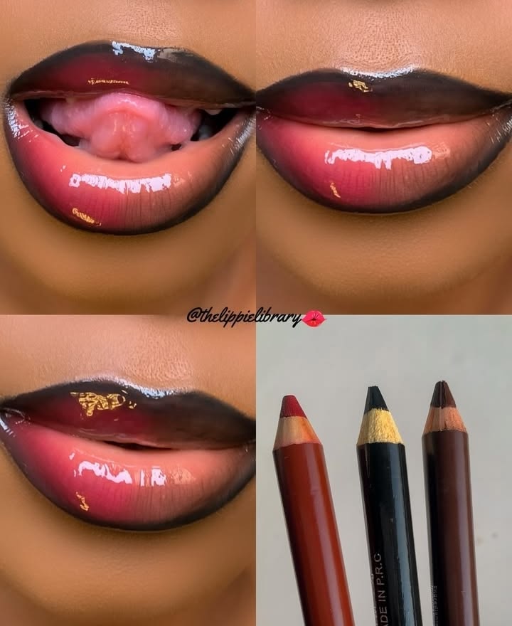 Planche montrant une bouche maquillée et des crayons à lèvres
